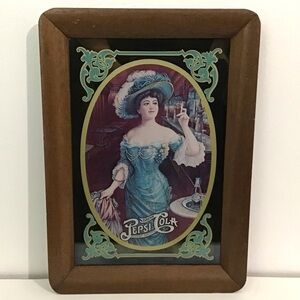 Vintage 1970s Pepsi-Cola Advertising Mirror Wood Framed Victorian Gibson Girl
